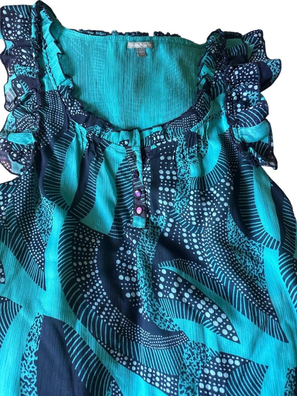 Charlotte Russe Blue & Black Sleeveless Ruffle Top With Abstract Print Size M - Picture 2 of 4